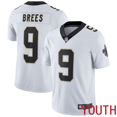 New Orleans Saints Limited White Youth Drew Brees Road Jersey NFL Football #9 Vapor Untouchable Jersey->youth nfl jersey->Youth Jersey